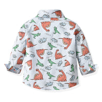Load image into Gallery viewer, 2 Pieces Set Baby Kid Big Kid Boys Birthday Party Dinosaur Bow Print Shirts And Solid Color Jumpsuits Wholesale 230411146
