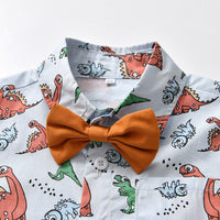 Load image into Gallery viewer, 2 Pieces Set Baby Kid Big Kid Boys Birthday Party Dinosaur Bow Print Shirts And Solid Color Jumpsuits Wholesale 230411146
