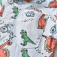 Load image into Gallery viewer, 2 Pieces Set Baby Kid Big Kid Boys Birthday Party Dinosaur Bow Print Shirts And Solid Color Jumpsuits Wholesale 230411146
