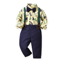 Load image into Gallery viewer, 2 Pieces Set Baby Kid Big Kid Boys Birthday Party Dinosaur Bow Print Shirts And Solid Color Jumpsuits Wholesale 230411146
