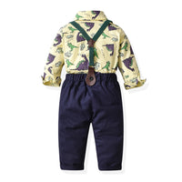 Load image into Gallery viewer, 2 Pieces Set Baby Kid Big Kid Boys Birthday Party Dinosaur Bow Print Shirts And Solid Color Jumpsuits Wholesale 230411146
