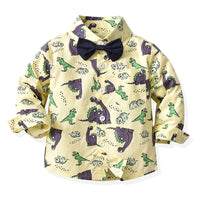 Load image into Gallery viewer, 2 Pieces Set Baby Kid Big Kid Boys Birthday Party Dinosaur Bow Print Shirts And Solid Color Jumpsuits Wholesale 230411146
