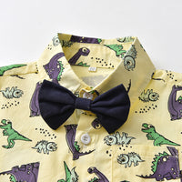 Load image into Gallery viewer, 2 Pieces Set Baby Kid Big Kid Boys Birthday Party Dinosaur Bow Print Shirts And Solid Color Jumpsuits Wholesale 230411146
