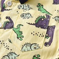 Load image into Gallery viewer, 2 Pieces Set Baby Kid Big Kid Boys Birthday Party Dinosaur Bow Print Shirts And Solid Color Jumpsuits Wholesale 230411146
