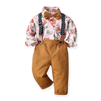 Load image into Gallery viewer, 2 Pieces Set Baby Kid Big Kid Boys Birthday Party Dinosaur Bow Print Shirts And Solid Color Jumpsuits Wholesale 230411146
