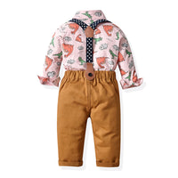 Load image into Gallery viewer, 2 Pieces Set Baby Kid Big Kid Boys Birthday Party Dinosaur Bow Print Shirts And Solid Color Jumpsuits Wholesale 230411146
