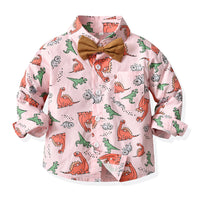 Load image into Gallery viewer, 2 Pieces Set Baby Kid Big Kid Boys Birthday Party Dinosaur Bow Print Shirts And Solid Color Jumpsuits Wholesale 230411146
