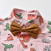 Load image into Gallery viewer, 2 Pieces Set Baby Kid Big Kid Boys Birthday Party Dinosaur Bow Print Shirts And Solid Color Jumpsuits Wholesale 230411146
