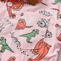 Load image into Gallery viewer, 2 Pieces Set Baby Kid Big Kid Boys Birthday Party Dinosaur Bow Print Shirts And Solid Color Jumpsuits Wholesale 230411146
