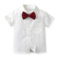 Load image into Gallery viewer, 3 Pieces Set Baby Kid Boys Solid Color Bow T-Shirts Checked Vests Waistcoats And Shorts Wholesale 230411147
