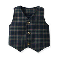 Load image into Gallery viewer, 3 Pieces Set Baby Kid Boys Solid Color Bow T-Shirts Checked Vests Waistcoats And Shorts Wholesale 230411147
