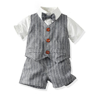 Load image into Gallery viewer, 3 Pieces Set Baby Kid Boys Bow Shirts Striped Vests Waistcoats And Shorts Wholesale 23041115
