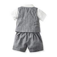 Load image into Gallery viewer, 3 Pieces Set Baby Kid Boys Bow Shirts Striped Vests Waistcoats And Shorts Wholesale 23041115
