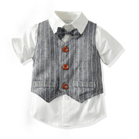 Load image into Gallery viewer, 3 Pieces Set Baby Kid Boys Bow Shirts Striped Vests Waistcoats And Shorts Wholesale 23041115
