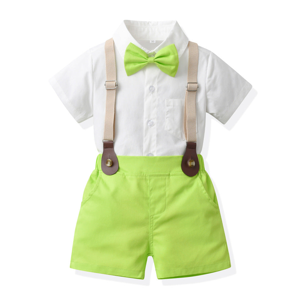 2 Pieces Set Baby Kid Boys Solid Color Bow Shirts And Shorts Wholesale 230411150