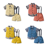 Load image into Gallery viewer, 3 Pieces Set Baby Kid Boys Birthday Flower Bow Print Shirts Solid Color Vests Waistcoats And Rompers Wholesale 230411151
