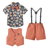 Load image into Gallery viewer, 3 Pieces Set Baby Kid Boys Birthday Flower Bow Print Shirts Solid Color Vests Waistcoats And Rompers Wholesale 230411151
