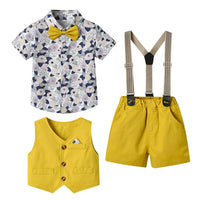 Load image into Gallery viewer, 3 Pieces Set Baby Kid Boys Birthday Flower Bow Print Shirts Solid Color Vests Waistcoats And Rompers Wholesale 230411151
