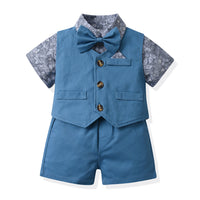 Load image into Gallery viewer, 3 Pieces Set Baby Kid Boys Birthday Flower Bow Print Shirts Solid Color Vests Waistcoats And Rompers Wholesale 230411151
