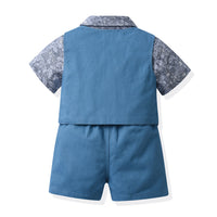 Load image into Gallery viewer, 3 Pieces Set Baby Kid Boys Birthday Flower Bow Print Shirts Solid Color Vests Waistcoats And Rompers Wholesale 230411151
