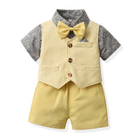 Load image into Gallery viewer, 3 Pieces Set Baby Kid Boys Birthday Flower Bow Print Shirts Solid Color Vests Waistcoats And Rompers Wholesale 230411151
