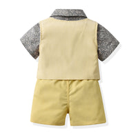 Load image into Gallery viewer, 3 Pieces Set Baby Kid Boys Birthday Flower Bow Print Shirts Solid Color Vests Waistcoats And Rompers Wholesale 230411151
