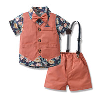 Load image into Gallery viewer, 3 Pieces Set Baby Kid Boys Birthday Flower Bow Print Shirts Solid Color Vests Waistcoats And Rompers Wholesale 230411151
