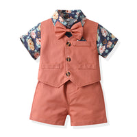 Load image into Gallery viewer, 3 Pieces Set Baby Kid Boys Birthday Flower Bow Print Shirts Solid Color Vests Waistcoats And Rompers Wholesale 230411151
