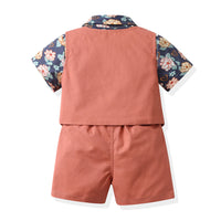Load image into Gallery viewer, 3 Pieces Set Baby Kid Boys Birthday Flower Bow Print Shirts Solid Color Vests Waistcoats And Rompers Wholesale 230411151
