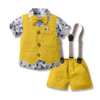Load image into Gallery viewer, 3 Pieces Set Baby Kid Boys Birthday Flower Bow Print Shirts Solid Color Vests Waistcoats And Rompers Wholesale 230411151
