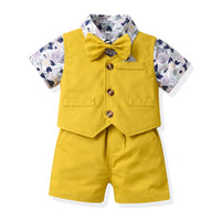 Load image into Gallery viewer, 3 Pieces Set Baby Kid Boys Birthday Flower Bow Print Shirts Solid Color Vests Waistcoats And Rompers Wholesale 230411151
