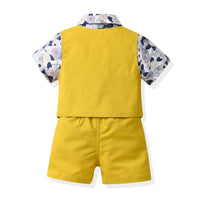 Load image into Gallery viewer, 3 Pieces Set Baby Kid Boys Birthday Flower Bow Print Shirts Solid Color Vests Waistcoats And Rompers Wholesale 230411151
