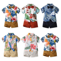 Load image into Gallery viewer, 2 Pieces Set Baby Kid Boys Flower Print T-Shirts And Solid Color Shorts Wholesale 230411152
