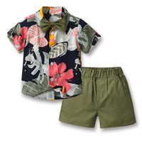 Load image into Gallery viewer, 2 Pieces Set Baby Kid Boys Flower Print T-Shirts And Solid Color Shorts Wholesale 230411152
