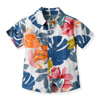 Load image into Gallery viewer, 2 Pieces Set Baby Kid Boys Flower Print T-Shirts And Solid Color Shorts Wholesale 230411152
