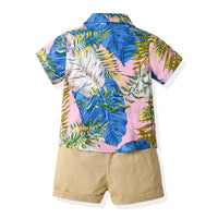 Load image into Gallery viewer, 2 Pieces Set Baby Kid Boys Flower Print T-Shirts And Solid Color Shorts Wholesale 230411152
