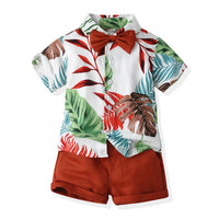 Load image into Gallery viewer, 2 Pieces Set Baby Kid Boys Flower Print T-Shirts And Solid Color Shorts Wholesale 230411152
