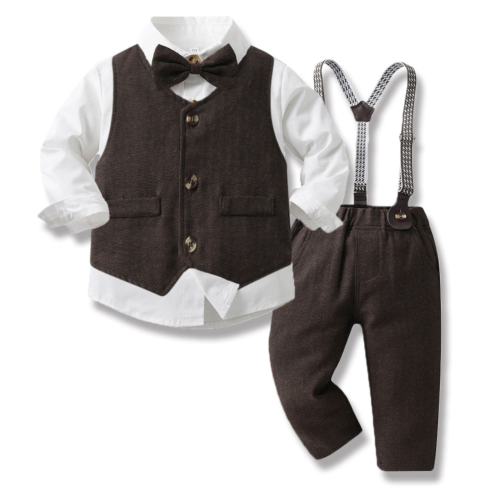 3 Pieces Set Baby Kid Big Kid Boys Birthday Party Solid Color Bow Shirts And Vests Waistcoats And Jumpsuits Wholesale 230411155
