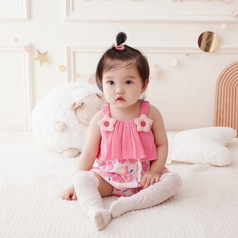 Baby Girls Flower Print Rompers Wholesale 230411158