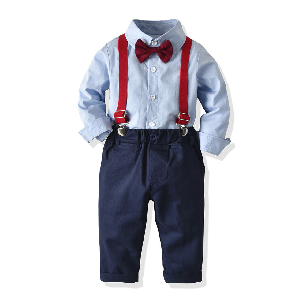 2 Pieces Set Baby Kid Boys Birthday Party Bow Shirts And Color-blocking Jumpsuits Wholesale 23041116