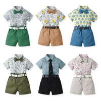 Load image into Gallery viewer, 2 Pieces Set Baby Kid Boys Flower Print Shirts And Solid Color Shorts Wholesale 230411163
