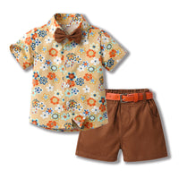 Load image into Gallery viewer, 2 Pieces Set Baby Kid Boys Flower Print Shirts And Solid Color Shorts Wholesale 230411163
