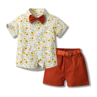 Load image into Gallery viewer, 2 Pieces Set Baby Kid Boys Flower Print Shirts And Solid Color Shorts Wholesale 230411163
