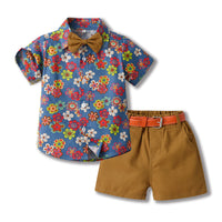 Load image into Gallery viewer, 2 Pieces Set Baby Kid Boys Flower Print Shirts And Solid Color Shorts Wholesale 230411163
