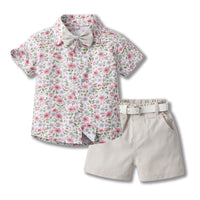 Load image into Gallery viewer, 2 Pieces Set Baby Kid Boys Flower Print Shirts And Solid Color Shorts Wholesale 230411163
