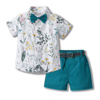 Load image into Gallery viewer, 2 Pieces Set Baby Kid Boys Flower Print Shirts And Solid Color Shorts Wholesale 230411163
