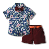 Load image into Gallery viewer, 2 Pieces Set Baby Kid Boys Flower Print Shirts And Solid Color Shorts Wholesale 230411163
