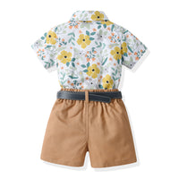 Load image into Gallery viewer, 2 Pieces Set Baby Kid Boys Flower Print Shirts And Solid Color Shorts Wholesale 230411163

