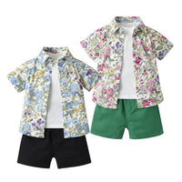 Load image into Gallery viewer, 3 Pieces Set Baby Kid Boys Solid Color Print T-Shirts Flower Shirts Shorts And Wholesale 230411165
