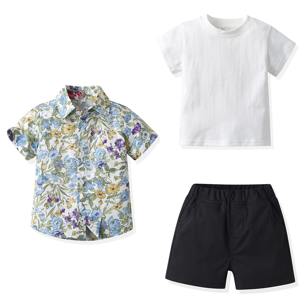 3 Pieces Set Baby Kid Boys Solid Color Print T-Shirts Flower Shirts Shorts And Wholesale 230411165